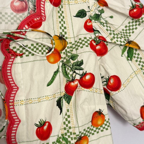Anthropologie Maeve Veggie Blooms Tie Front Scalloped Top Cotton Bow - Small - Picture 5 of 6